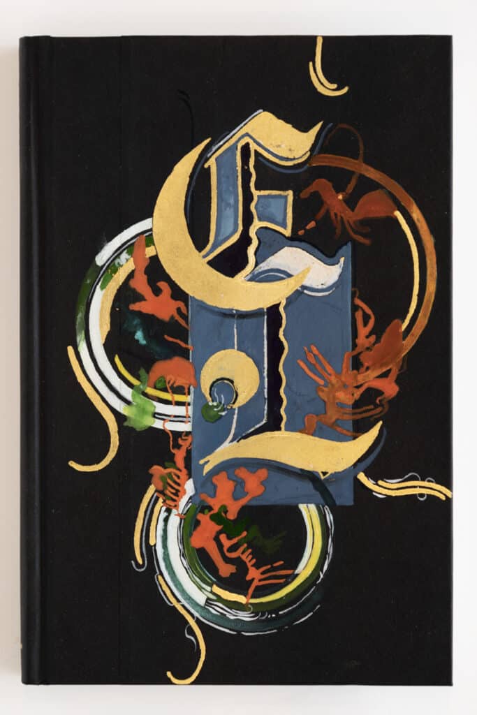 Entangled Life by Merlin Sheldrake, hardcover book with goldleaf, indigo pigment made by Hannah Regier, watercolor, ink and gouache, 6.25” x 9.5” x 1.25”, 2021